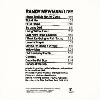 Randy Newman - Randy Newman / Live