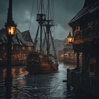 Pirate Ship Ambience - Rain and Distant Thunders on Tranquil Harbor Tempest